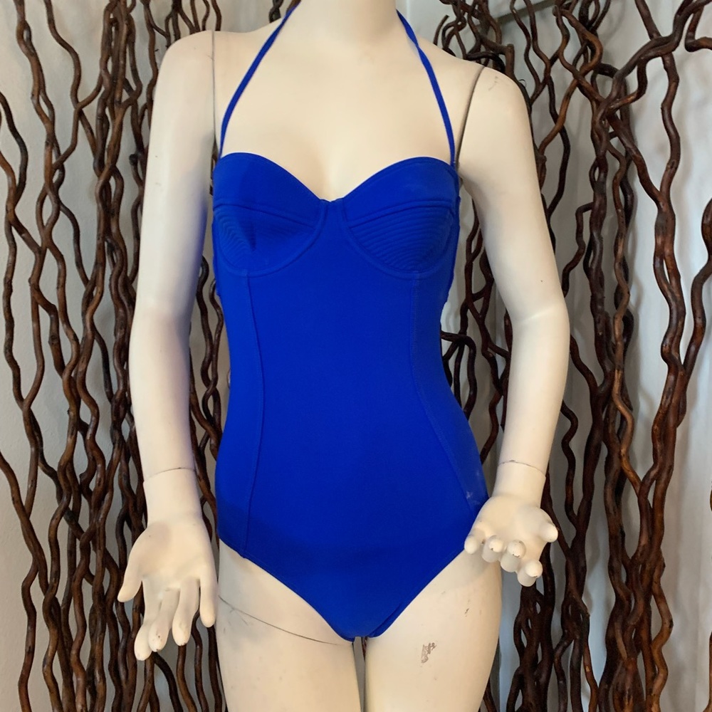 New Cobalt Blue Bandeau Stitching One Piece Bathing Suit